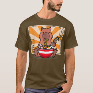 Cute Capybara Eating Ramen Funny Animal Anime Mang T Shirt