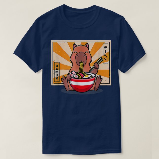Cute Capybara Eating Ramen Funny Anime Manga T Shirt (Design framsida)