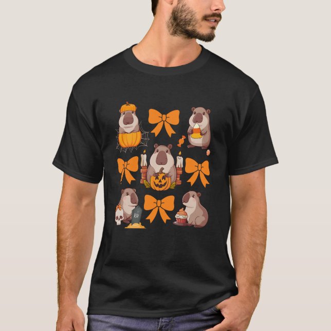 Cute Capybara Fall Halloween Capybara Coquette Bow T Shirt (Framsida)