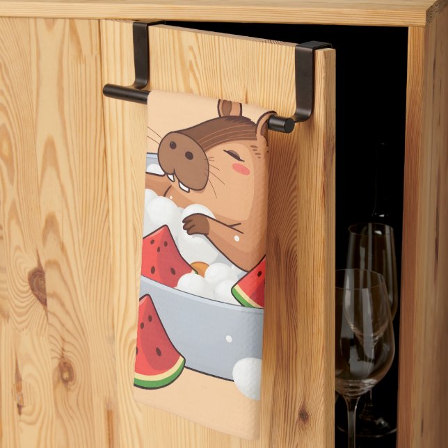 Cute Capybara Fruit Bath Spa Day Kawaii Animal Ill Kökshandduk (Thirds Fold)