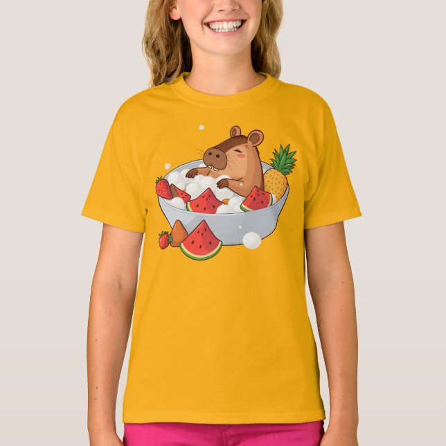 Cute Capybara Fruit Bath Spa Day Kawaii Animal Ill T Shirt (Framsida)