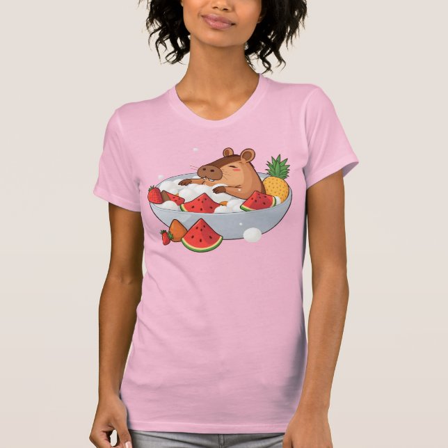Cute Capybara Fruit Bath Spa Day Kawaii Animal Ill T Shirt (Framsida)