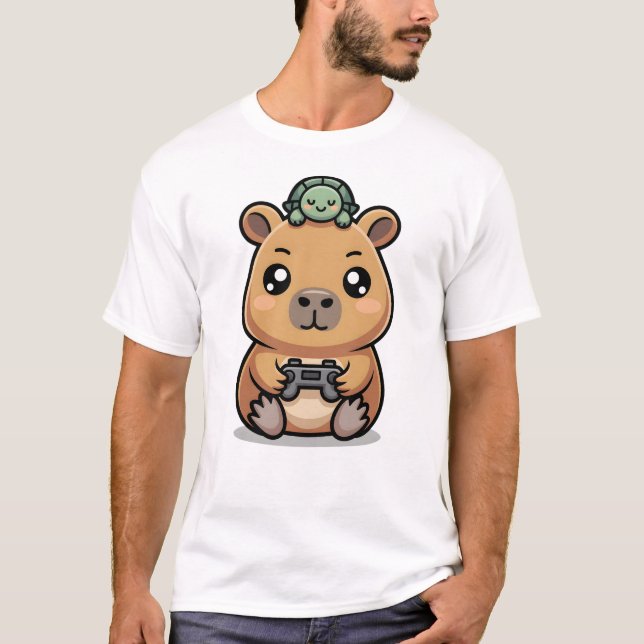 Cute Capybara Gamer Anime Turtle Kawaii Gaming  T Shirt (Framsida)