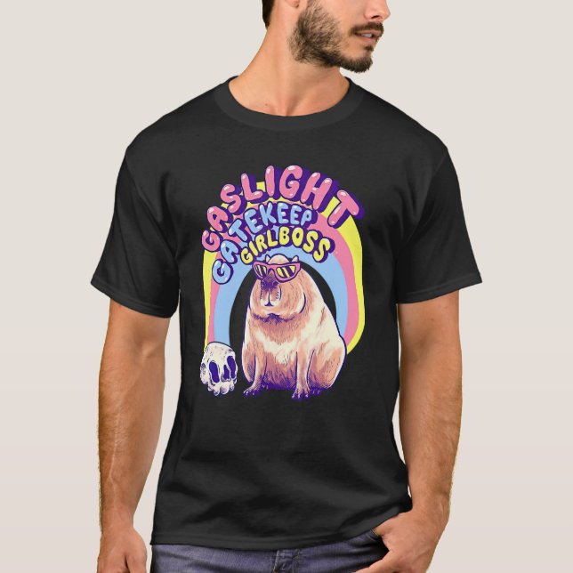Cute Capybara Gaslight Gatekeep Girlchef T Shirt (Framsida)
