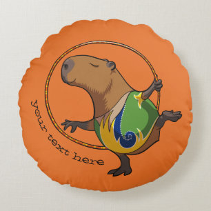 Cute Capybara Gymnast Ring Tecknad med bildtext Rund Kudde