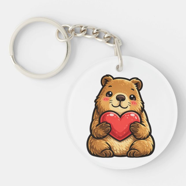 Cute Capybara Holding Heart Kawaii Capybara Keycha (Framsidan)