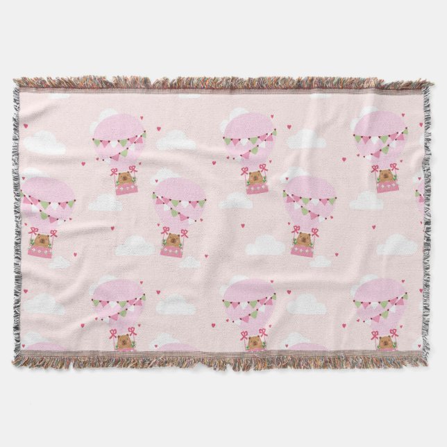 Cute Capybara Hot Air Balloon Filt (Framsidan)