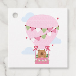 Cute Capybara Hot Air Balloon Pink Birthday Party Gåvor Etiketter