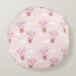 Cute Capybara Hot Air Balloon Rund Kudde