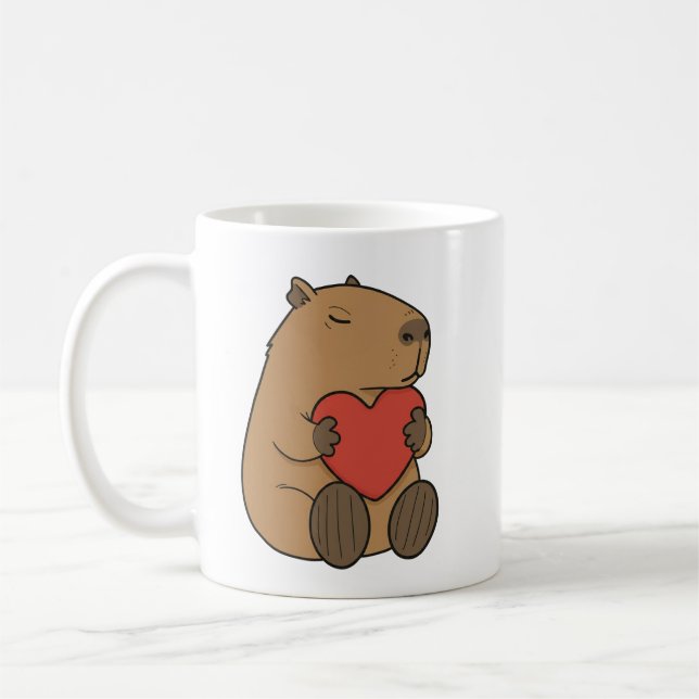 Cute Capybara Hugging Heart Valentine Kaffemugg (Vänster)