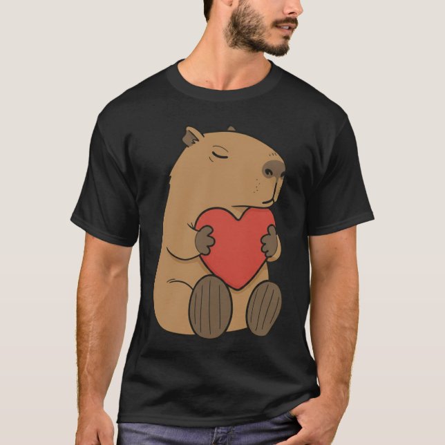 Cute Capybara Hugging Heart Valentine T Shirt (Framsida)