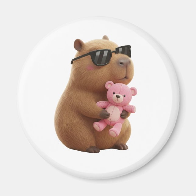 Cute Capybara Hugging Teddy Bear Magnet (Framsidan)