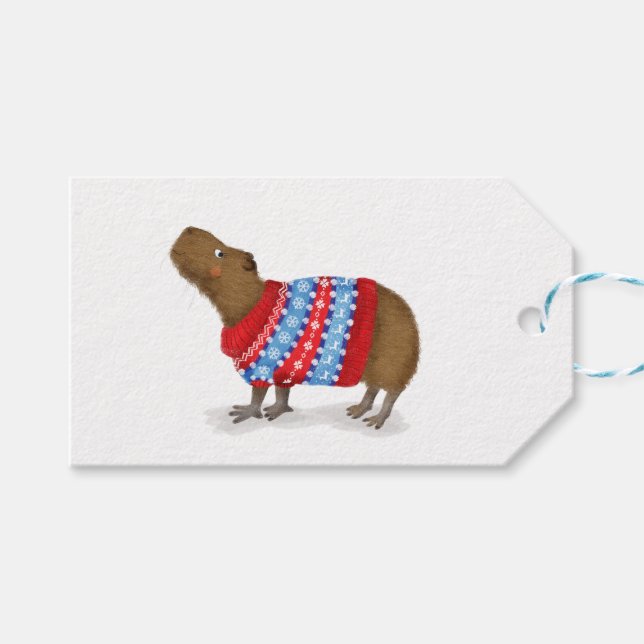 Cute capybara i en julklapp märkre för jumper presentetikett (Framsidan (Horisontell))
