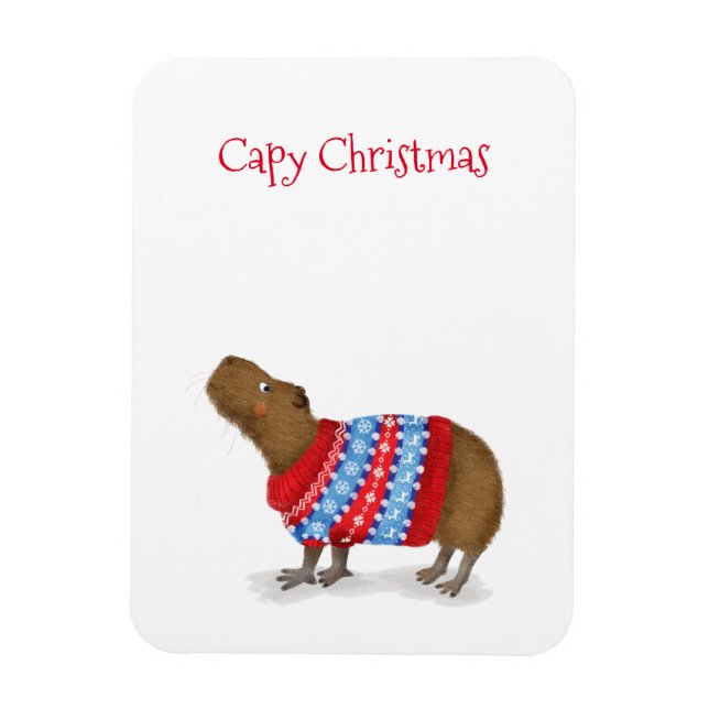 Cute capybara i en jumper i julklapp magnet (Vertikal)