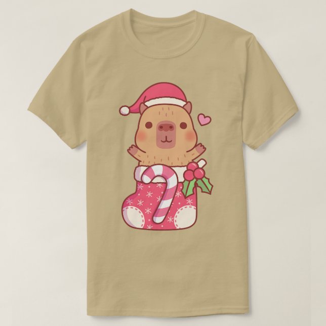 Cute Capybara i julklapp med godis kan T Shirt (Design framsida)