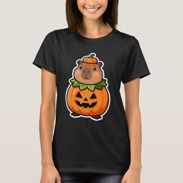 Cute Capybara i Pumpkin Halloween Jack o'Lantern T Shirt (Framsida)
