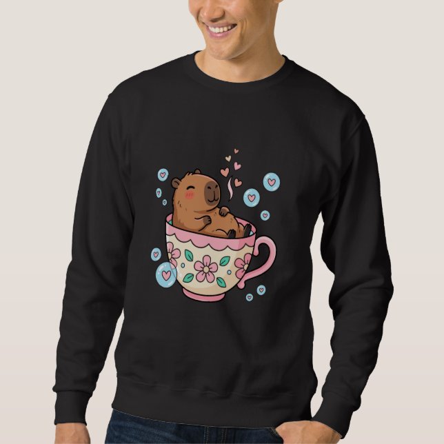 Cute Capybara in Teacup Kawaii Tea Bath Relaxing S Lång Ärmad Tröja (Framsida)