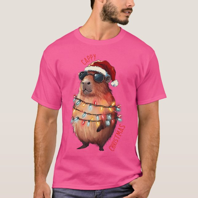 Cute Capybara Jul Ljus med Sunglass Anima T Shirt (Framsida)