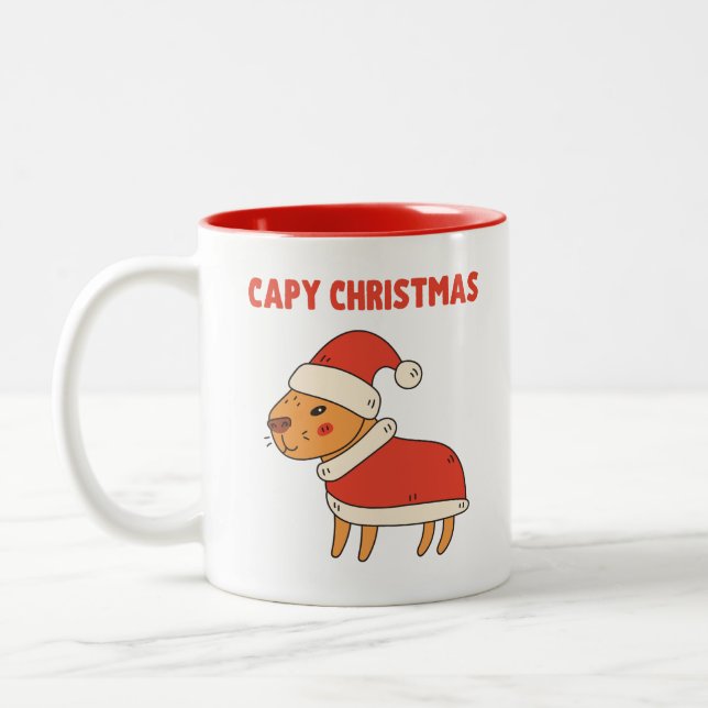Cute Capybara Jul Två-Tonad Mugg (Vänster)