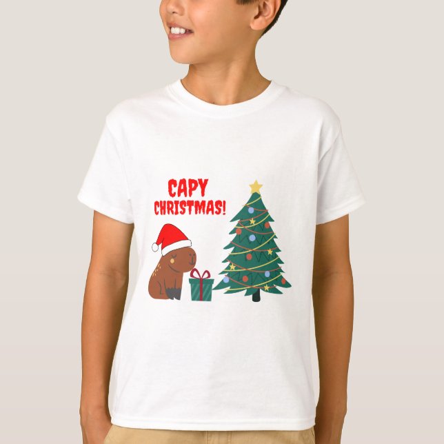 Cute Capybara Julgran T Shirt (Framsida)