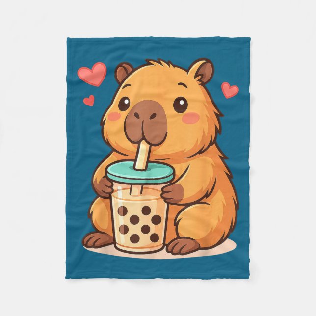 Cute Capybara Kawaii Anime Drinking Bubble Tea Lov Fleecefilt (Framsidan)