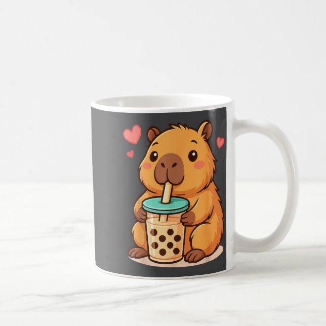 Cute Capybara Kawaii Anime Drinking Bubble Tea Lov Kaffemugg (Höger)