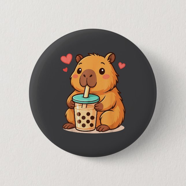 Cute Capybara Kawaii Anime Drinking Bubble Tea Lov Knapp (Framsida)
