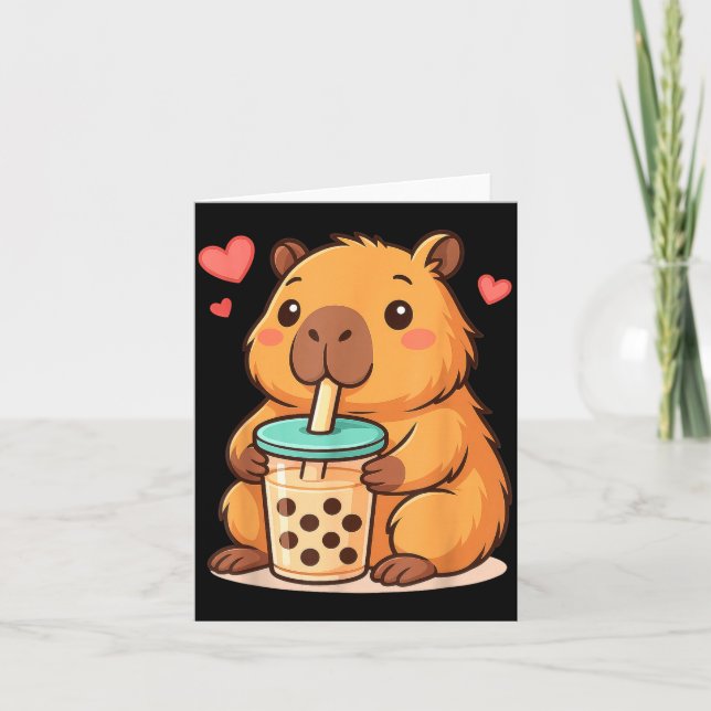 Cute Capybara Kawaii Anime Drinking Bubble Tea Lov Kort (Framsida)