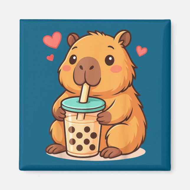 Cute Capybara Kawaii Anime Drinking Bubble Tea Lov Magnet (Framsidan)