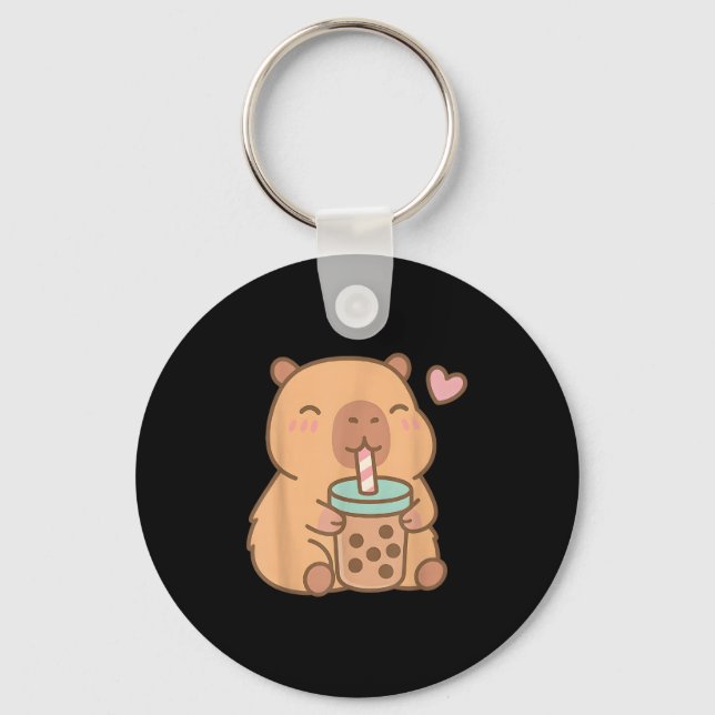 Cute Capybara Kawaii Anime Drinking Bubble Tea Lov Nyckelring (Framsida)