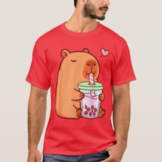 Cute Capybara Kawaii Anime Girls Drinking Bobaea L T Shirt