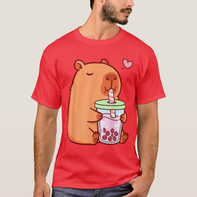 Cute Capybara Kawaii Anime Girls Drinking Bobaea L T Shirt (Framsida)