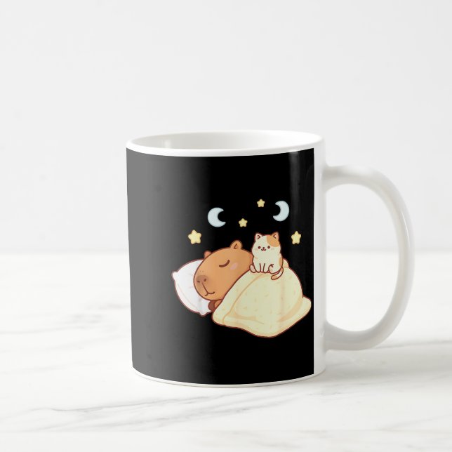 Cute Capybara Kawaii Sleep Pajamas Sleepybara Cat  Kaffemugg (Höger)