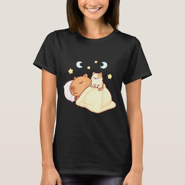 Cute Capybara Kawaii Sleep Pajamas Sleepybara Cat  T Shirt (Framsida)