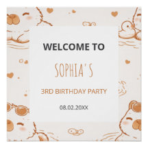 Cute Capybara Kids Birthday Party Welcome