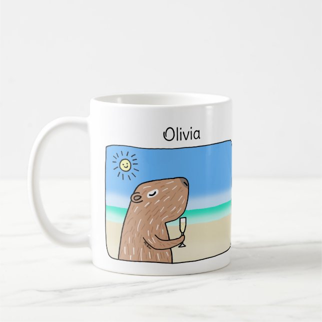 Cute Capybara-kylning ut på strandens egna namn Kaffemugg (Vänster)