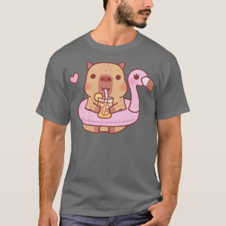 Cute Capybara med Flamingo Bassäng Flyter för somm T Shirt