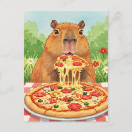 Cute Capybara med pizza-vykort Vykort