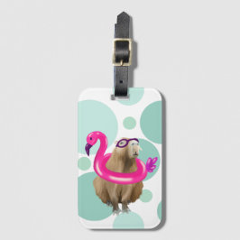 Cute Capybara med Rosa Flamingo Flyter bassäng Par Bagagebricka