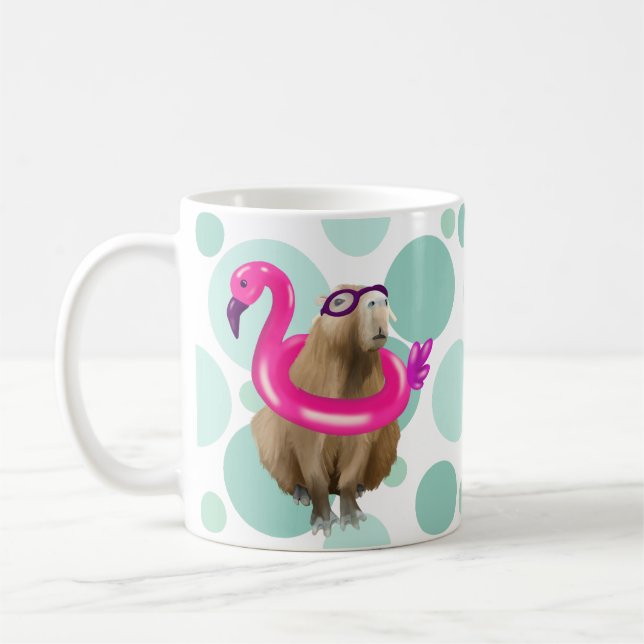 Cute Capybara med Rosa Flamingo Flyter bassäng Par Kaffemugg (Vänster)