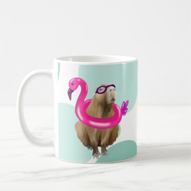 Cute Capybara med Rosa Flamingo Flyter bassäng Par Kaffemugg (Vänster)