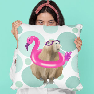 Cute Capybara med Rosa Flamingo Flyter bassäng Par Kudde