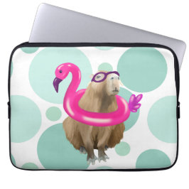 Cute Capybara med Rosa Flamingo Flyter bassäng Par Laptop Fodral
