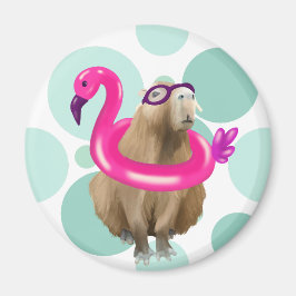 Cute Capybara med Rosa Flamingo Flyter bassäng Par Magnet