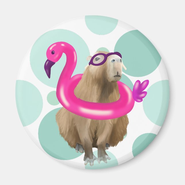 Cute Capybara med Rosa Flamingo Flyter bassäng Par Magnet (Framsidan)