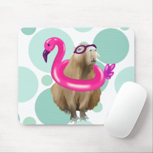 Cute Capybara med Rosa Flamingo Flyter bassäng Par Musmatta