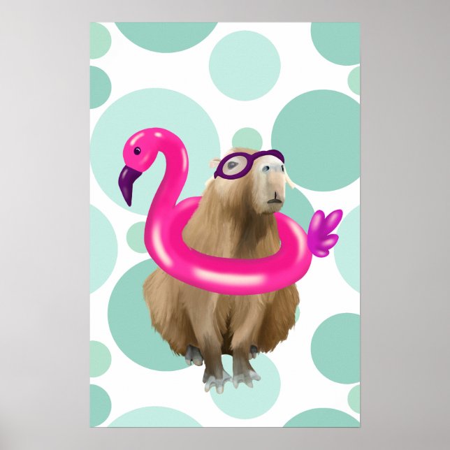 Cute Capybara med Rosa Flamingo Flyter bassäng Par Poster (Framsidan)
