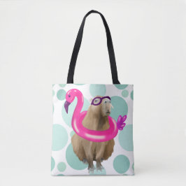 Cute Capybara med Rosa Flamingo Flyter bassäng Par Tygkasse
