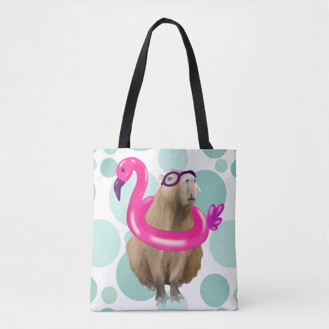 Cute Capybara med Rosa Flamingo Flyter bassäng Par Tygkasse (Framsida)