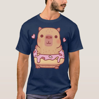 Cute Capybara med Rosa Frosting Donut T Shirt